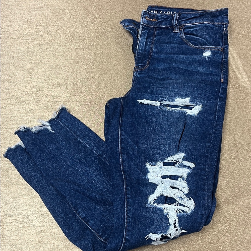 American Eagle Outfitters Dark Blue Distressed Jeggings